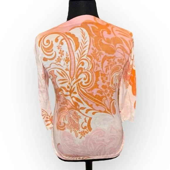 TALBOTS SLUB COTTON V-NECK SWEATER PAISLEY - Women’s M Orange - Picture 4 of 15